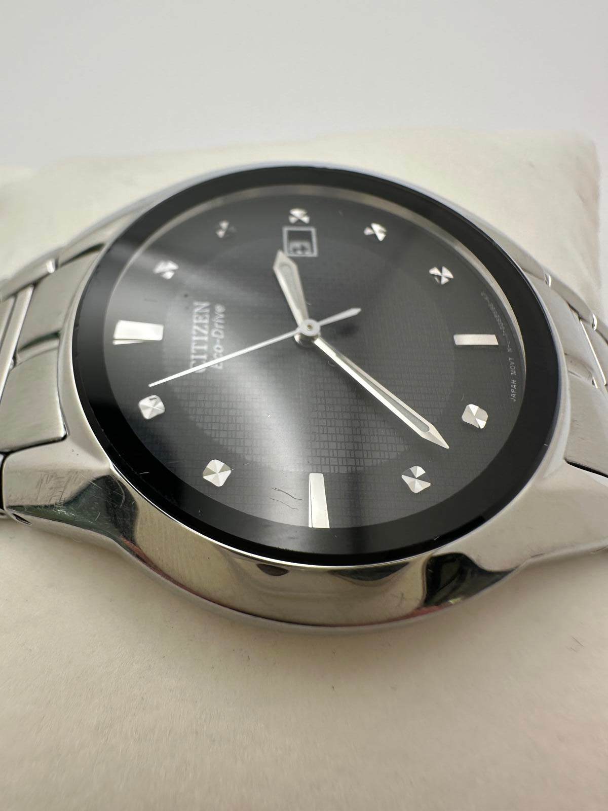 Citizen Eco-Drive Men’s Watch – 36mm Stainless Steel Black Dial Date 2000s–2010s