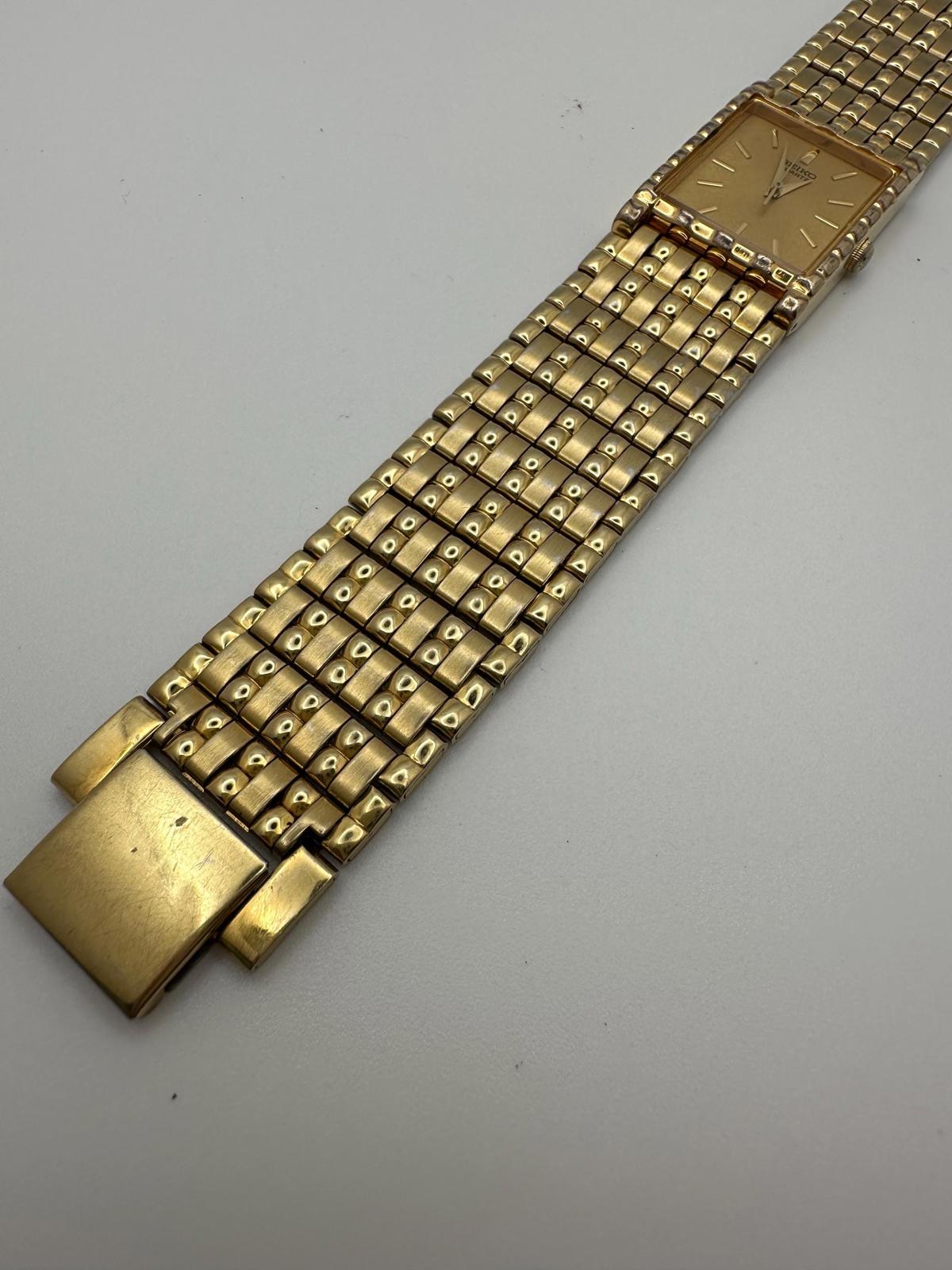 Vintage Seiko Quartz Gold Tone Tank Watch – Rectangular Case, 24mm, Fresh Battery, 7N01