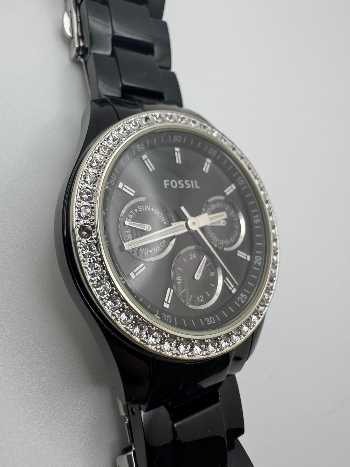 Fossil Black Multifunction Watch with Crystal Bezel – 37mm Quartz