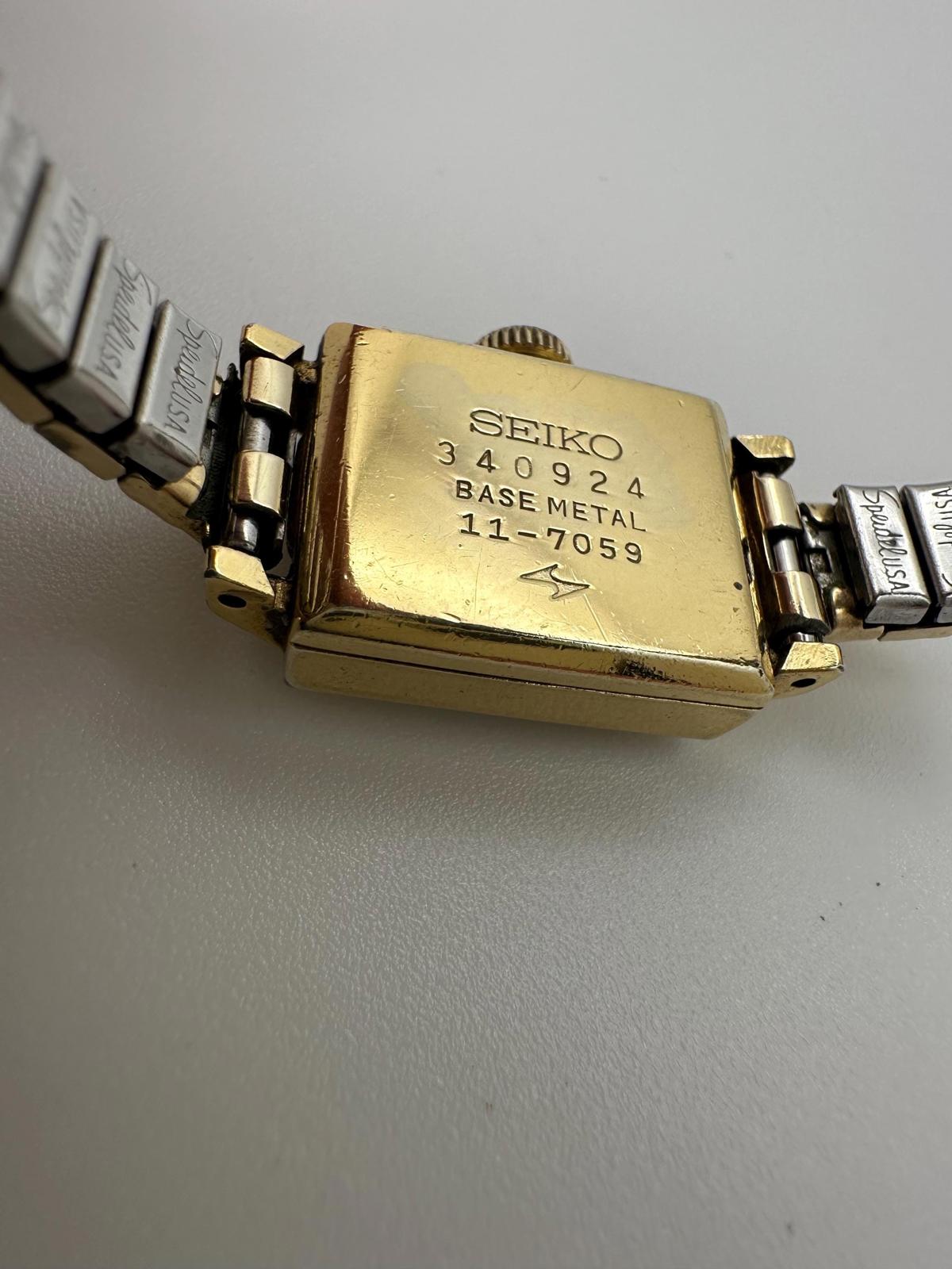1970s Seiko Ladies 14mm Mechanical Watch Green Dial Gold Case Manual Wind Works