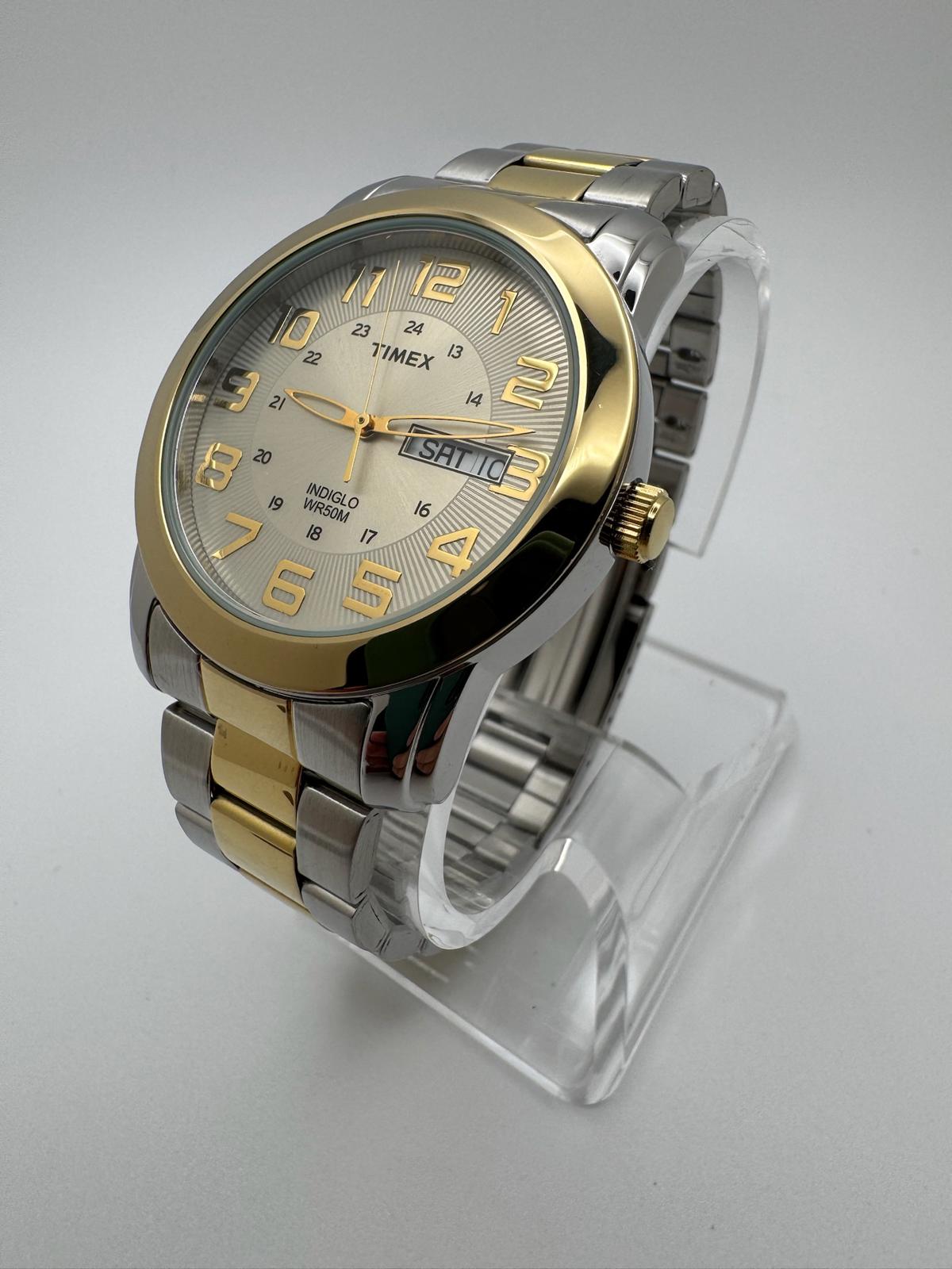 Timex Two-Tone Watch | 39mm, Indiglo, Day-Date, New Battery