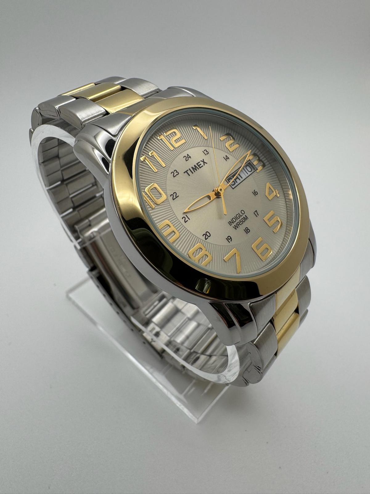 Timex Two-Tone Watch | 39mm, Indiglo, Day-Date, New Battery