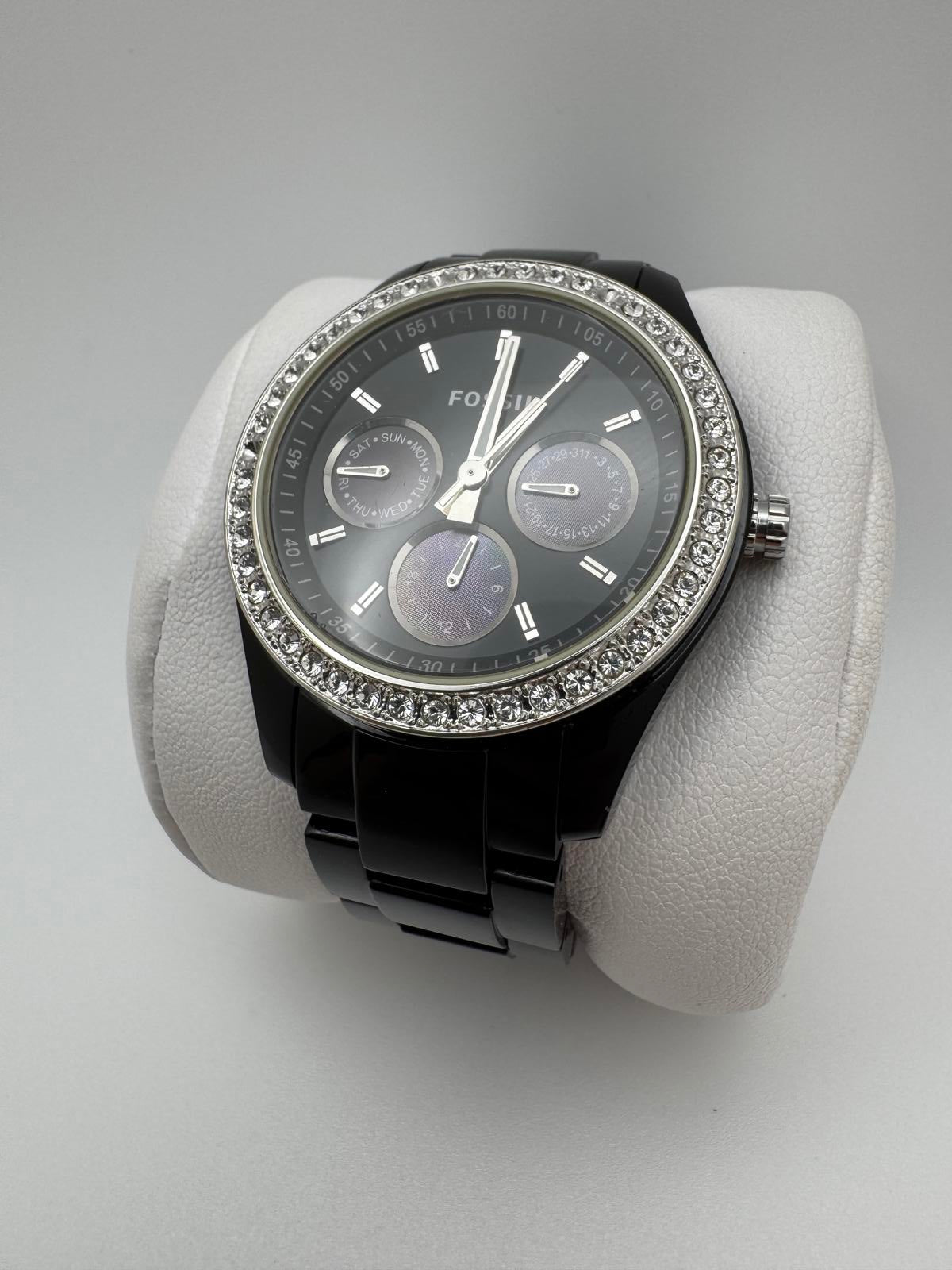 Fossil Black Multifunction Watch with Crystal Bezel – 37mm Quartz