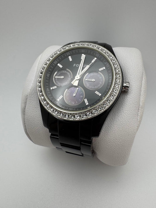 Fossil Black Multifunction Watch with Crystal Bezel – 37mm Quartz