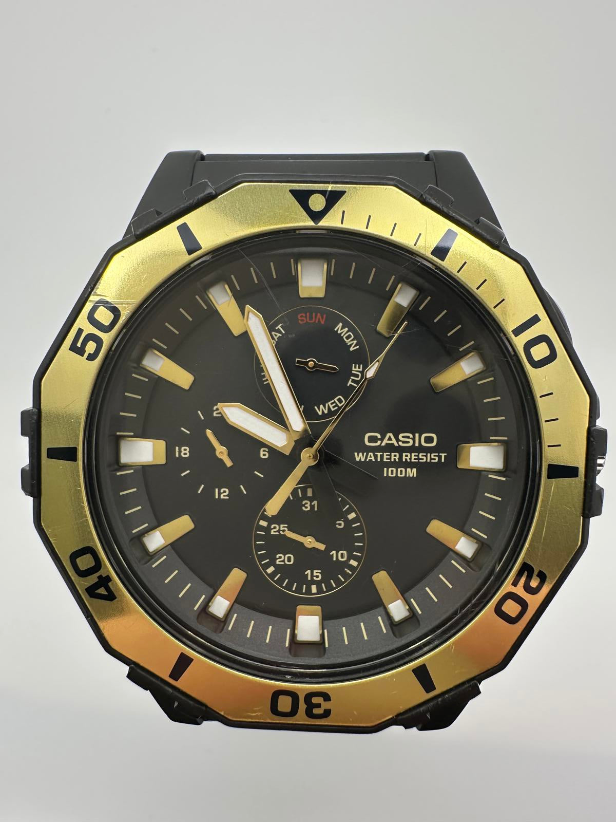 Casio Men’s Black & Gold Diver Watch – 49.5mm – 100M Water Resist, Fresh Battery