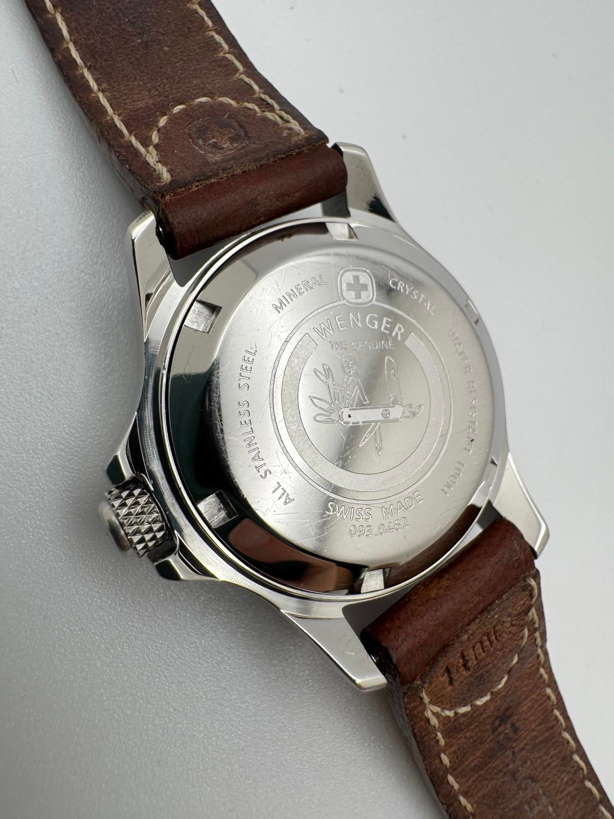 Wenger Swiss Made Women’s Watch 27mm Date White Dial Brown Leather Strap
