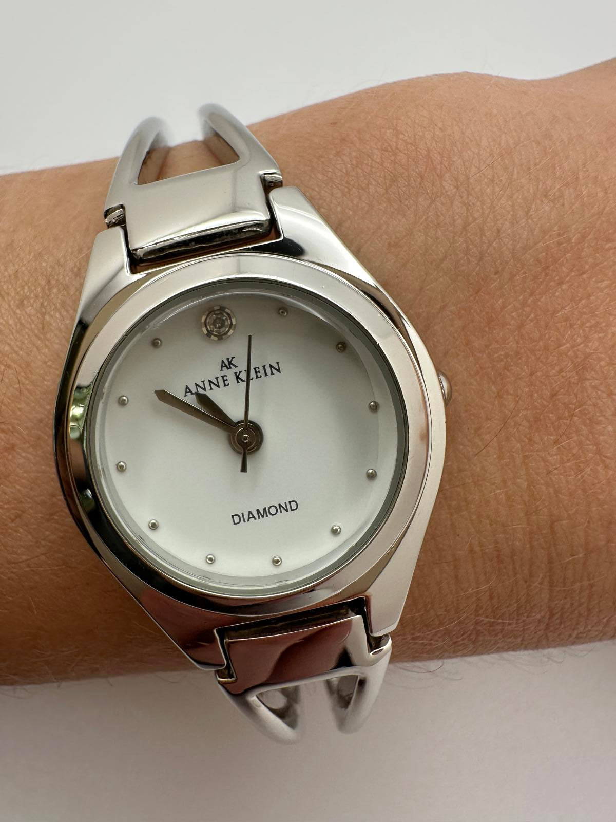 Anne Klein Women’s Diamond Accent Silver-Tone Bracelet Watch, 24mm, New Battery