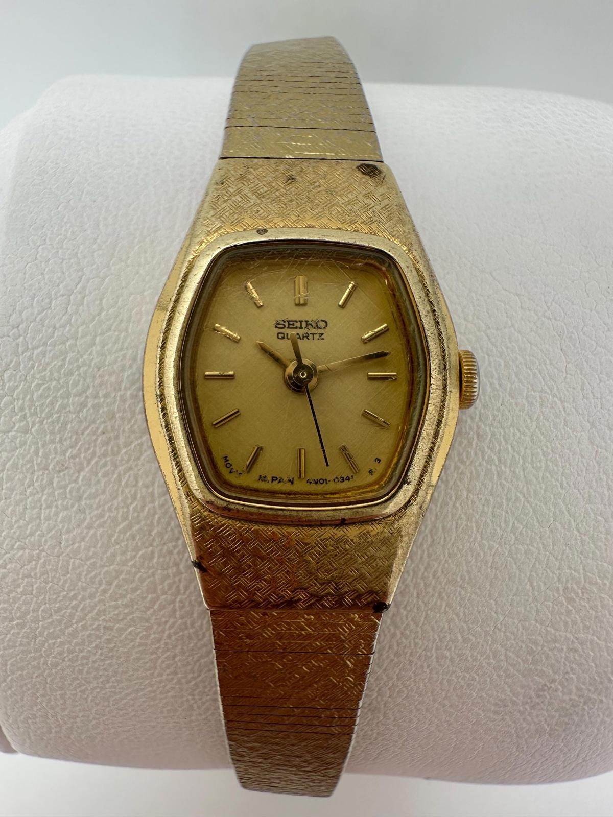 Vintage Seiko Quartz Women’s Watch 17mm – Gold Tone 4N01 – Petite 1980s 1990s