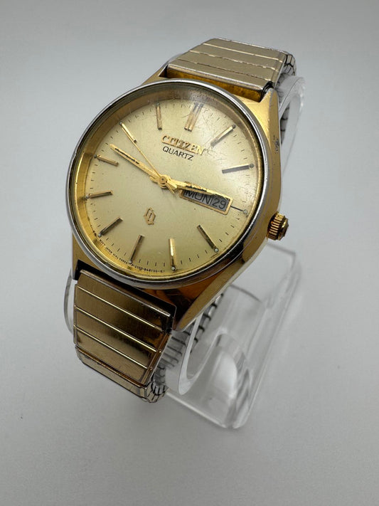 Citizen Quartz Men’s Gold Tone Watch – 35mm Case, Day-Date, Fresh Battery