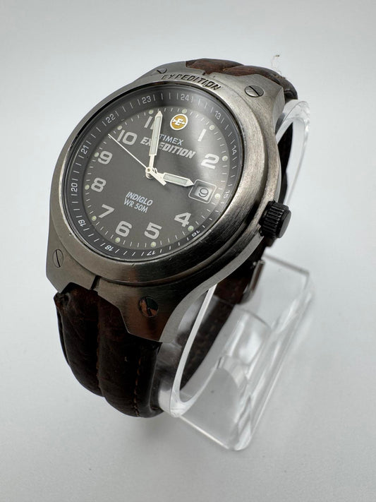 Timex Expedition 38mm Stainless Steel Quartz Watch with Brown Leather Band