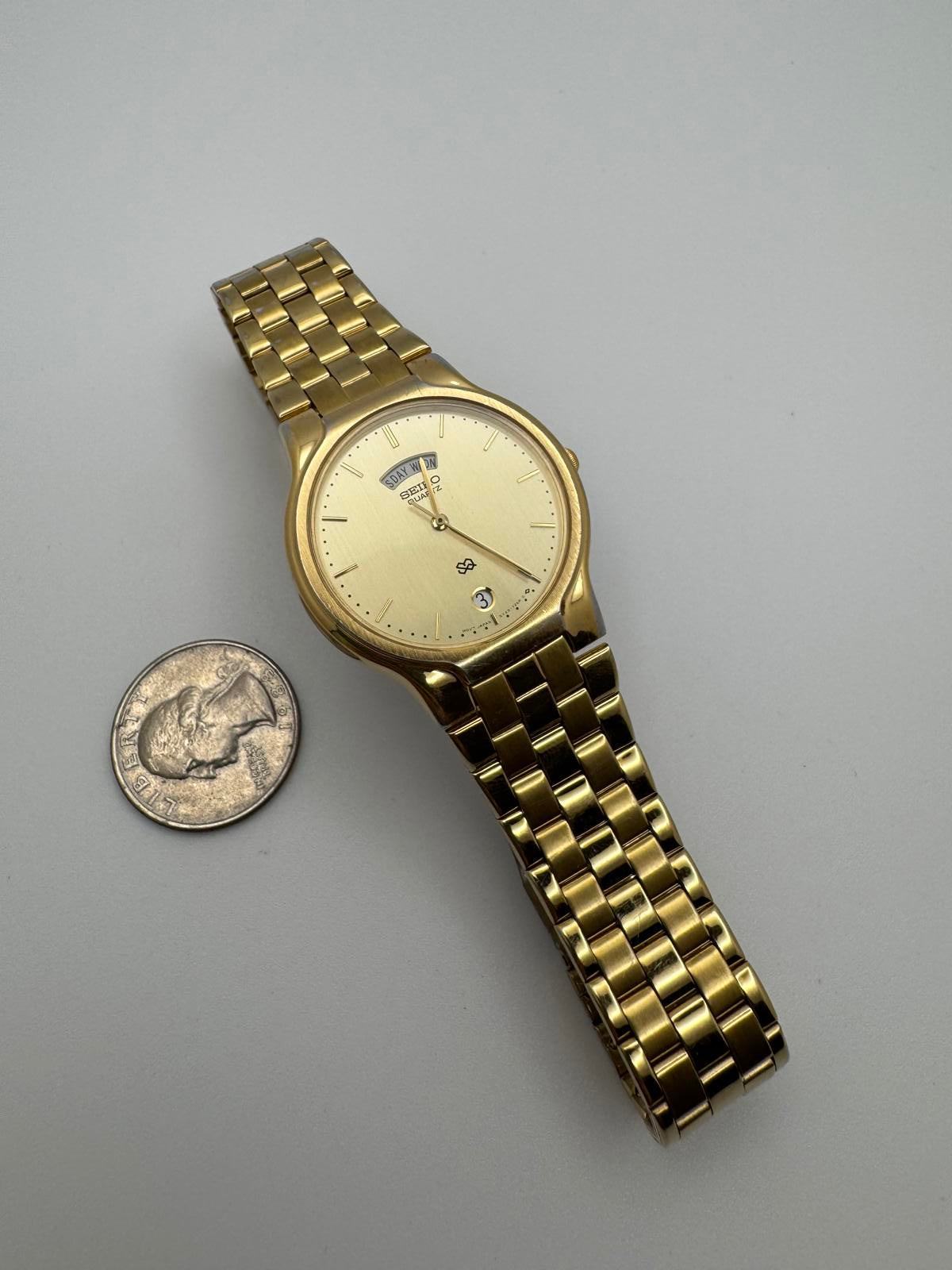 1990s Seiko Quartz Men’s Watch – Gold Tone Day Date 35mm Japan Vintage