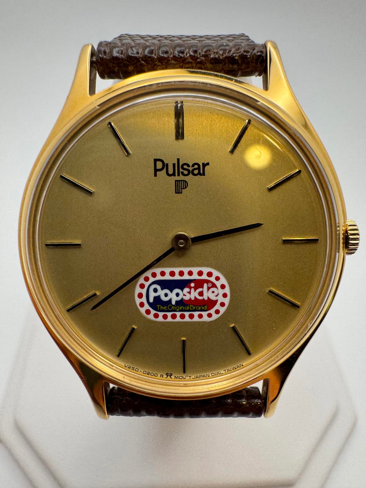 Rare 1980s Pulsar Popsicle Promo Watch Gold Case 30mm Vintage Seiko Japan