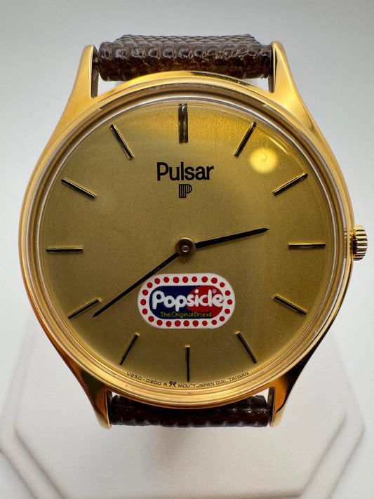 Rare 1980s Pulsar Popsicle Promo Watch Gold Case 30mm Vintage Seiko Japan