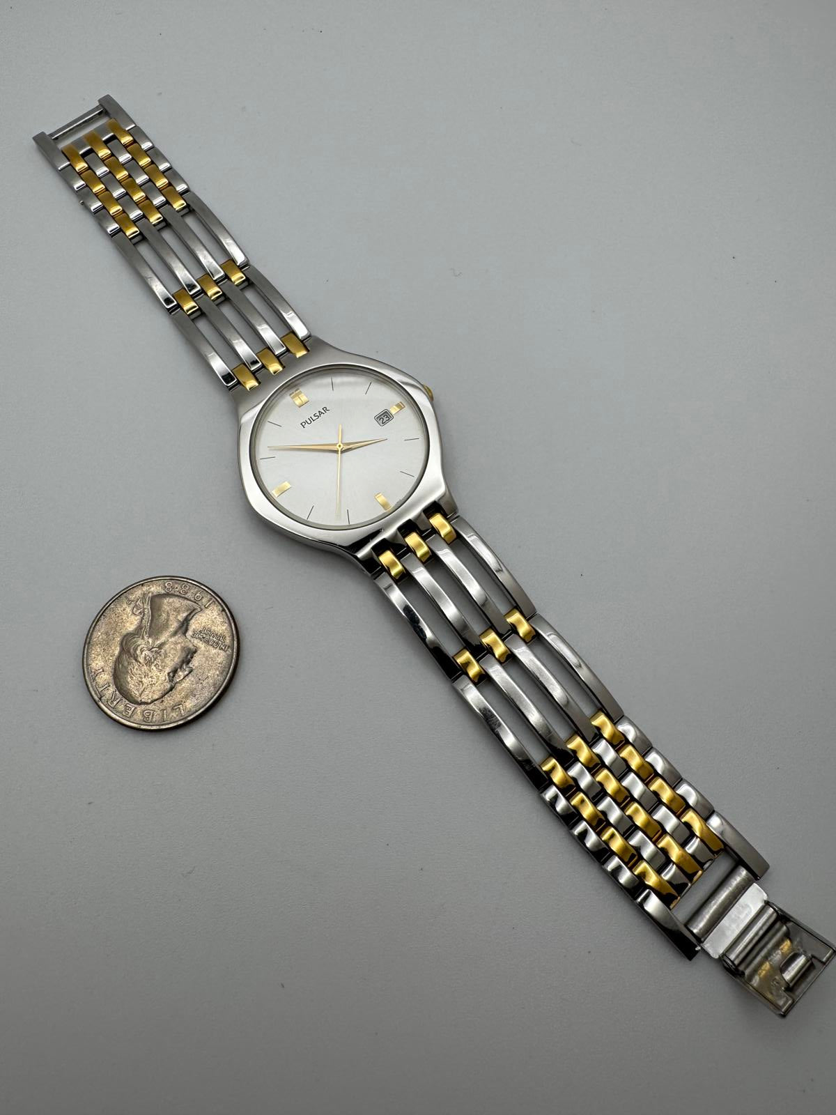 Vintage Pulsar Two-Tone Quartz Watch 35mm Silver/Gold Dress | Hole Watch Co