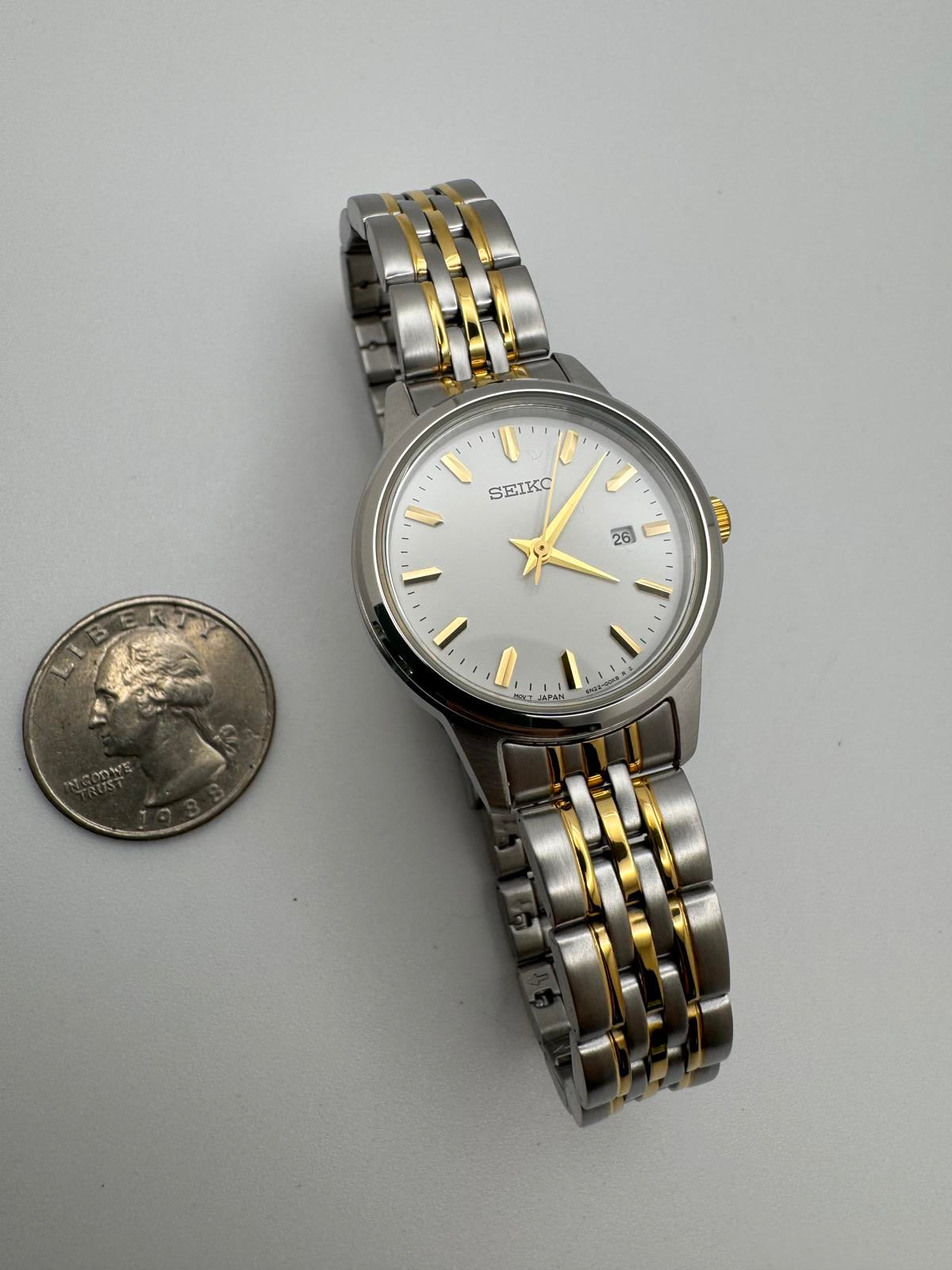 Seiko Two-Tone Stainless Steel Women’s Watch 29mm Japan Quartz Fresh Battery