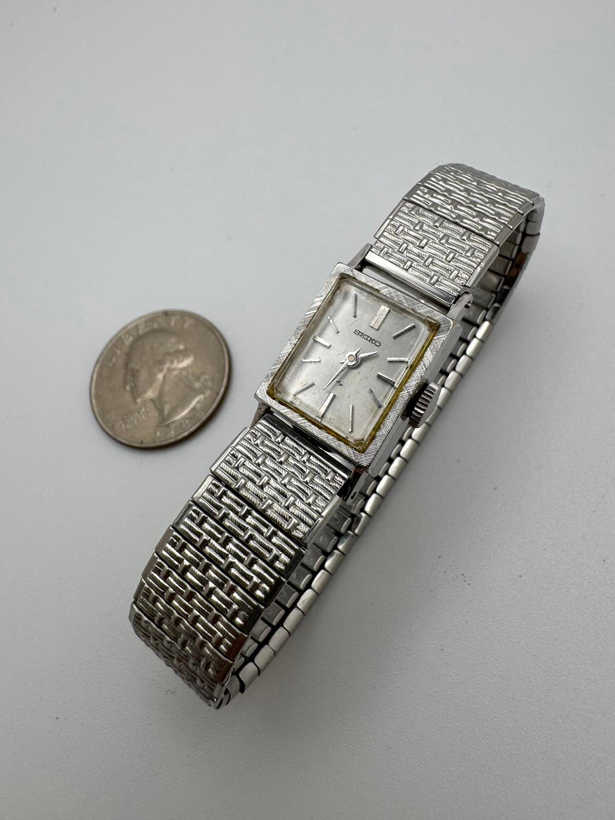 Vintage Seiko Women’s Mechanical Watch 1960s 15mm Silver Rectangular Japan