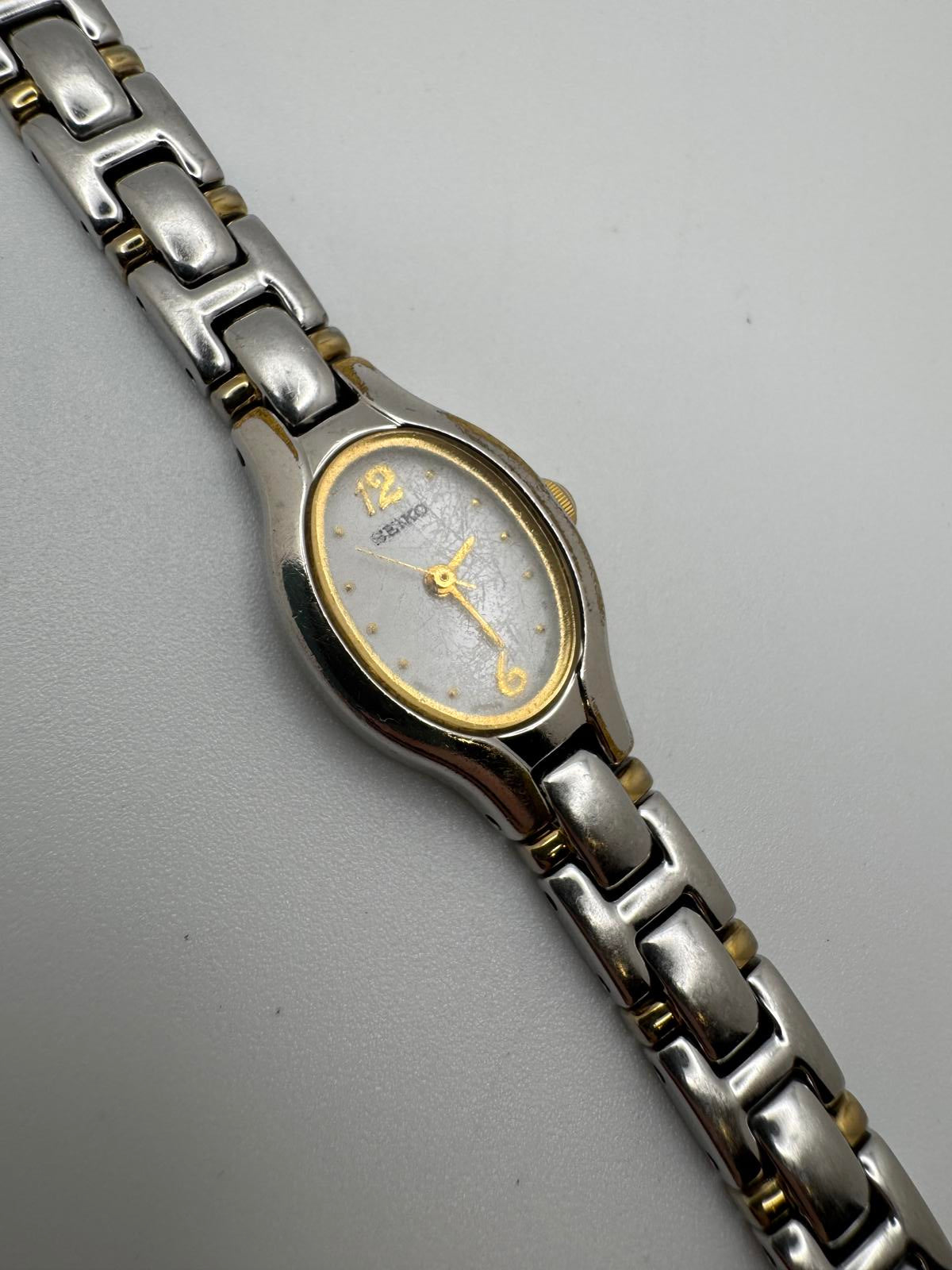 Vintage Seiko Women’s Quartz Watch 17mm Oval, Two-Tone Bracelet, Fresh Battery