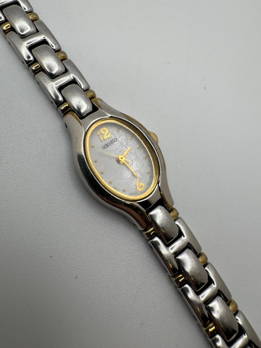 Vintage Seiko Women’s Quartz Watch 17mm Oval, Two-Tone Bracelet, Fresh Battery