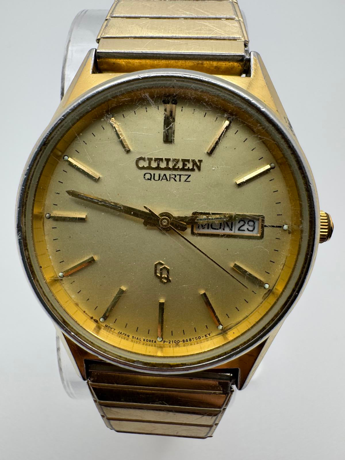 Citizen Quartz Men’s Gold Tone Watch – 35mm Case, Day-Date, Fresh Battery