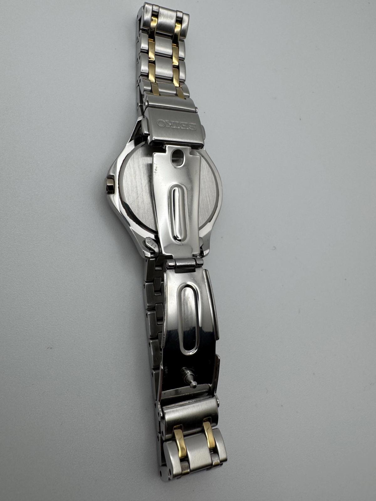 Seiko Women’s Solar Watch – Two-Tone Stainless Steel with Mother of Pearl & Crystal Bezel – 28mm