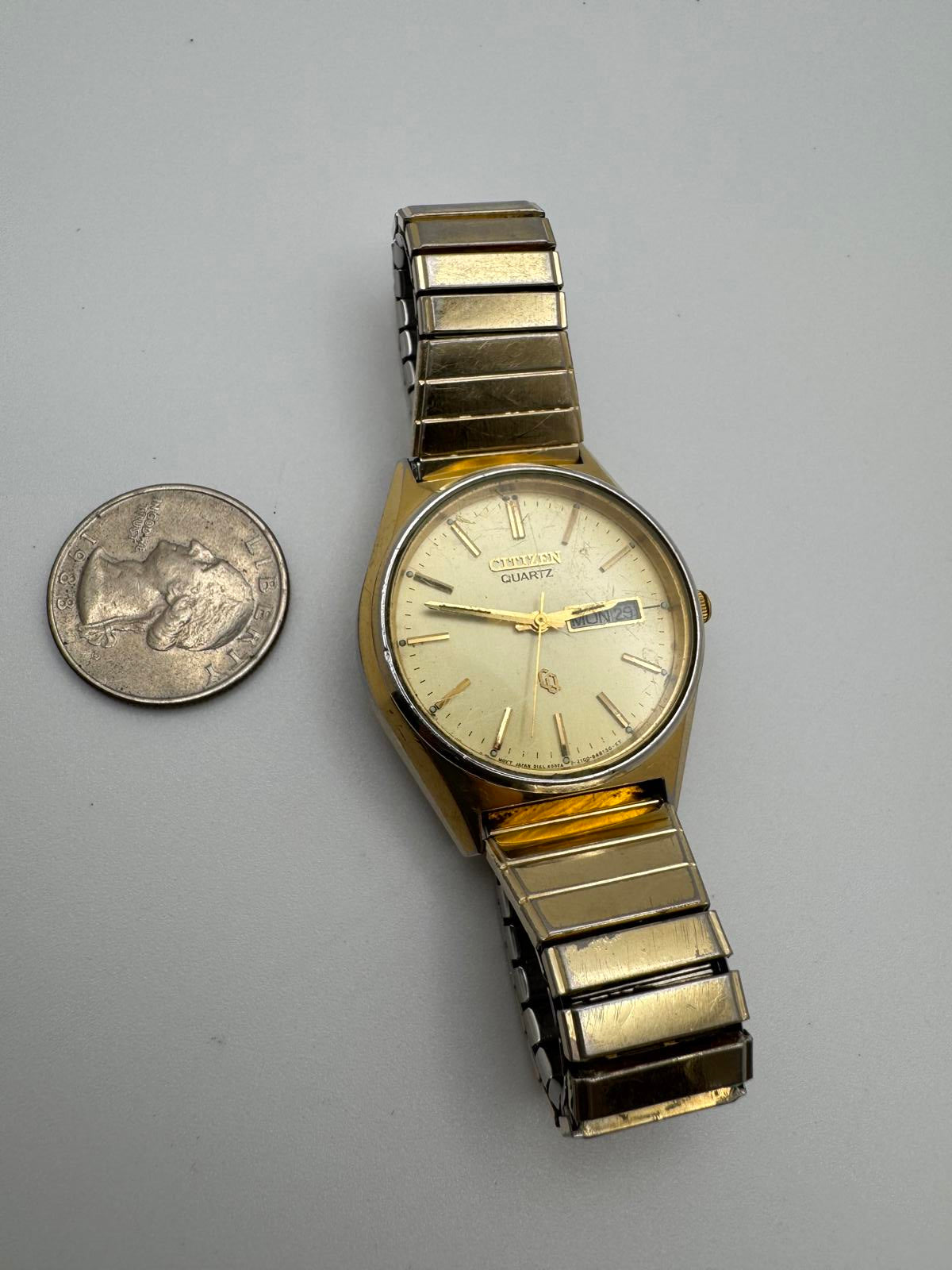 Citizen Quartz Men’s Gold Tone Watch – 35mm Case, Day-Date, Fresh Battery