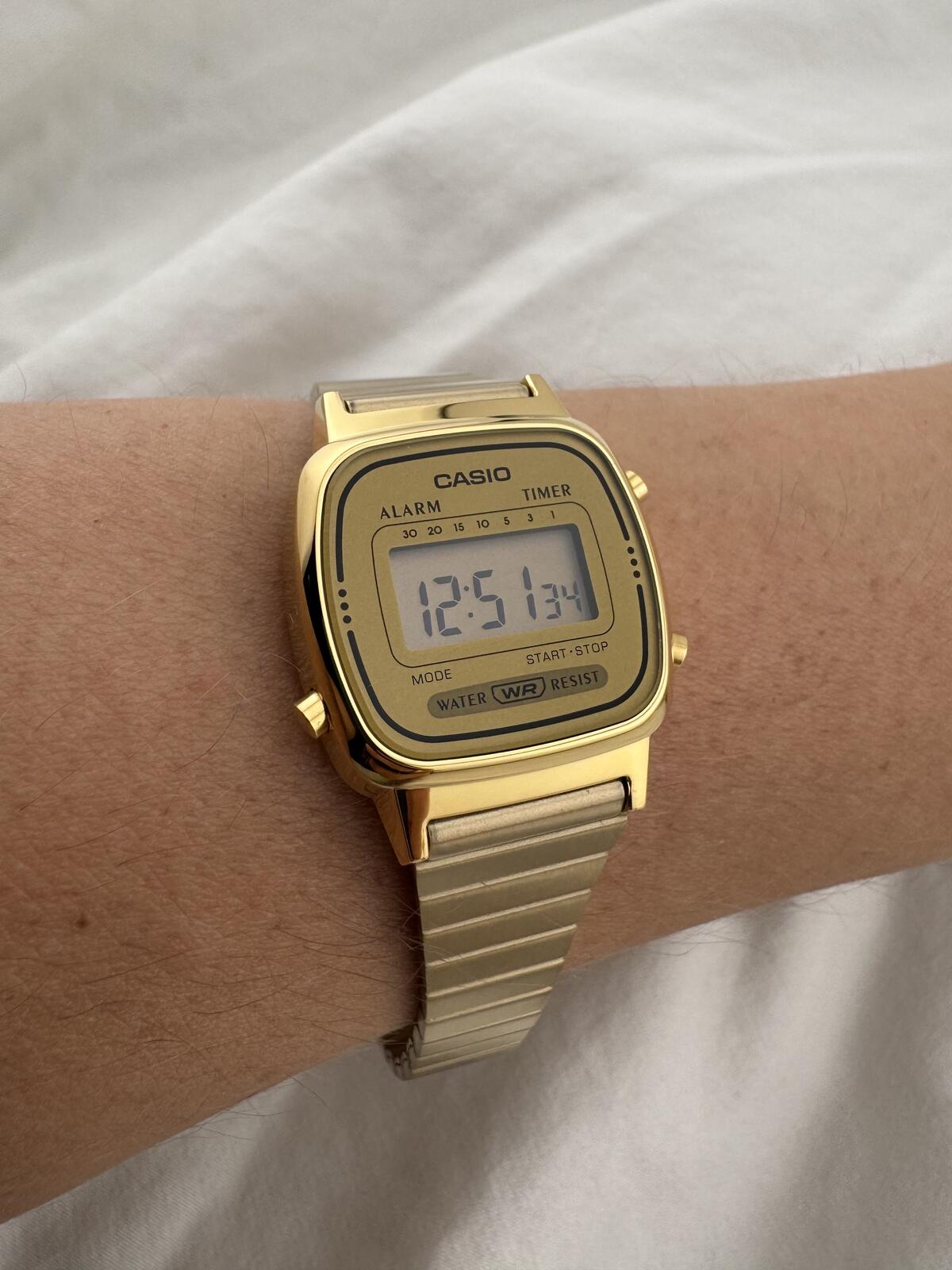 Gold Digital Watch for Women Petite Vintage Minimalist Casio Small Wrist