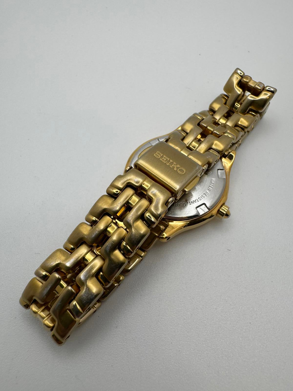 Seiko Women’s Gold Tone Quartz Watch – 24mm Date, Champagne Dial, Fresh Battery