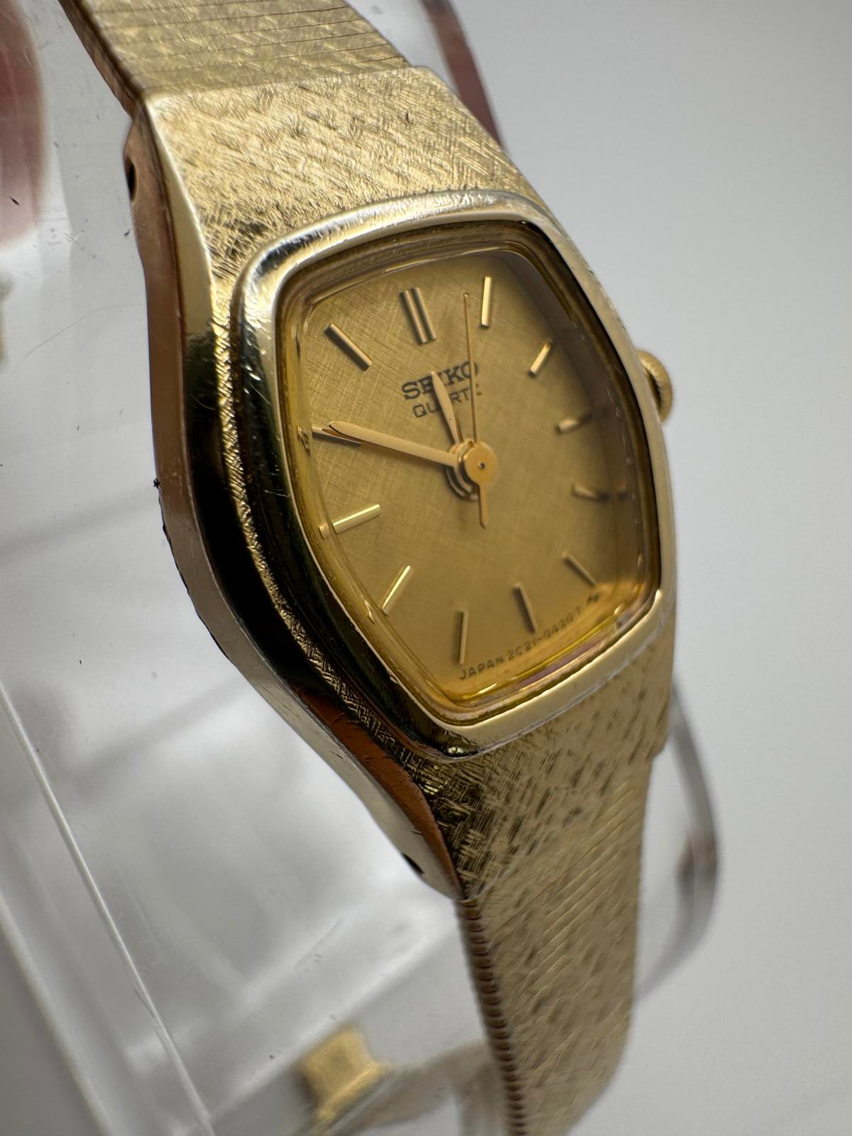 Vintage 1980s Seiko Quartz Women’s Gold Dress Watch – 16mm, Fresh Battery