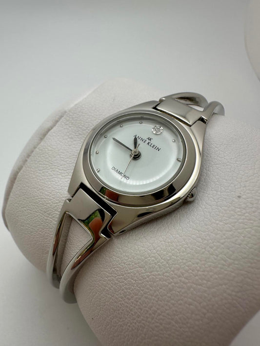 Anne Klein Women’s Diamond Accent Silver-Tone Bracelet Watch, 24mm, New Battery