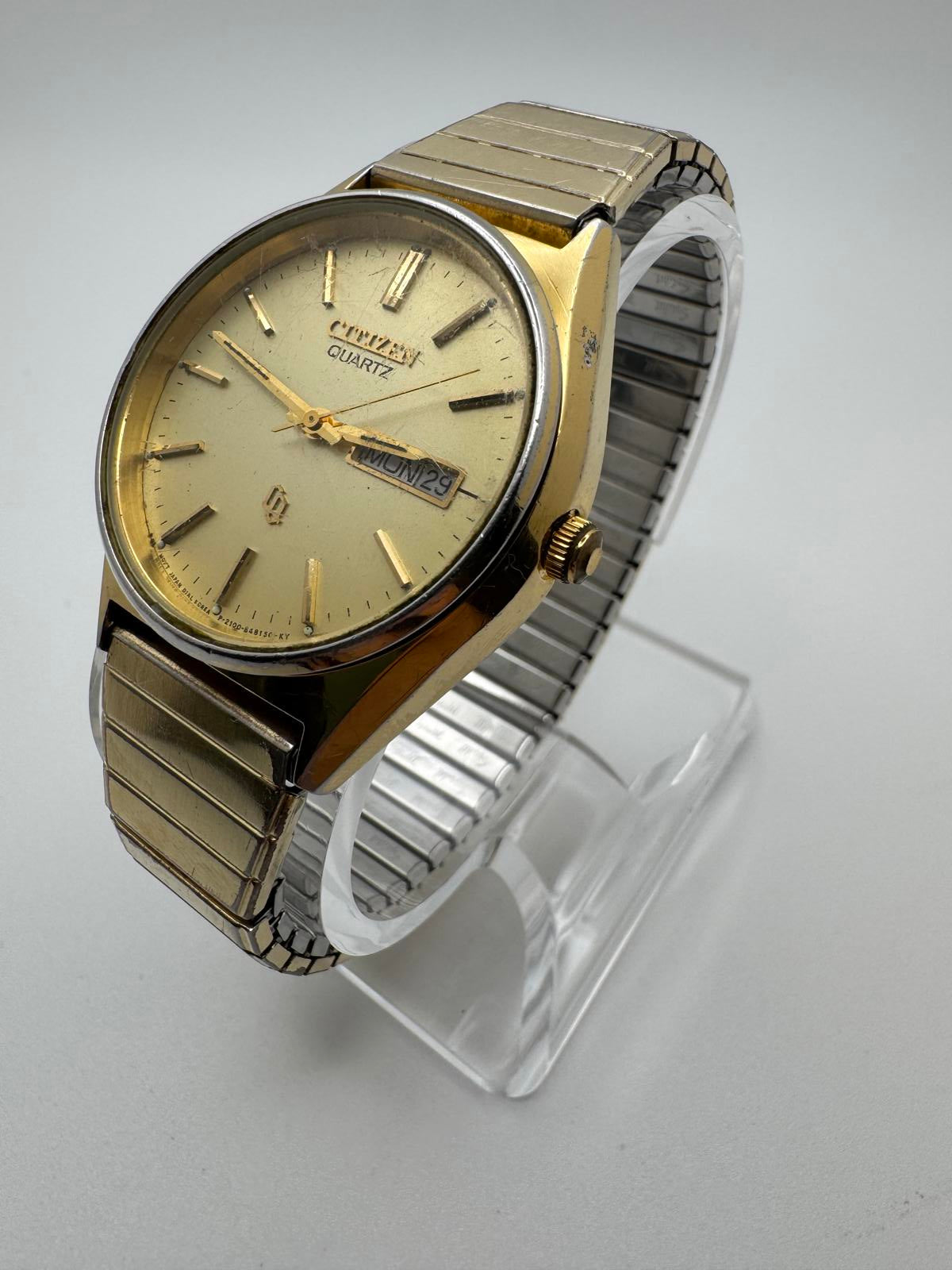 Citizen Quartz Men’s Gold Tone Watch – 35mm Case, Day-Date, Fresh Battery