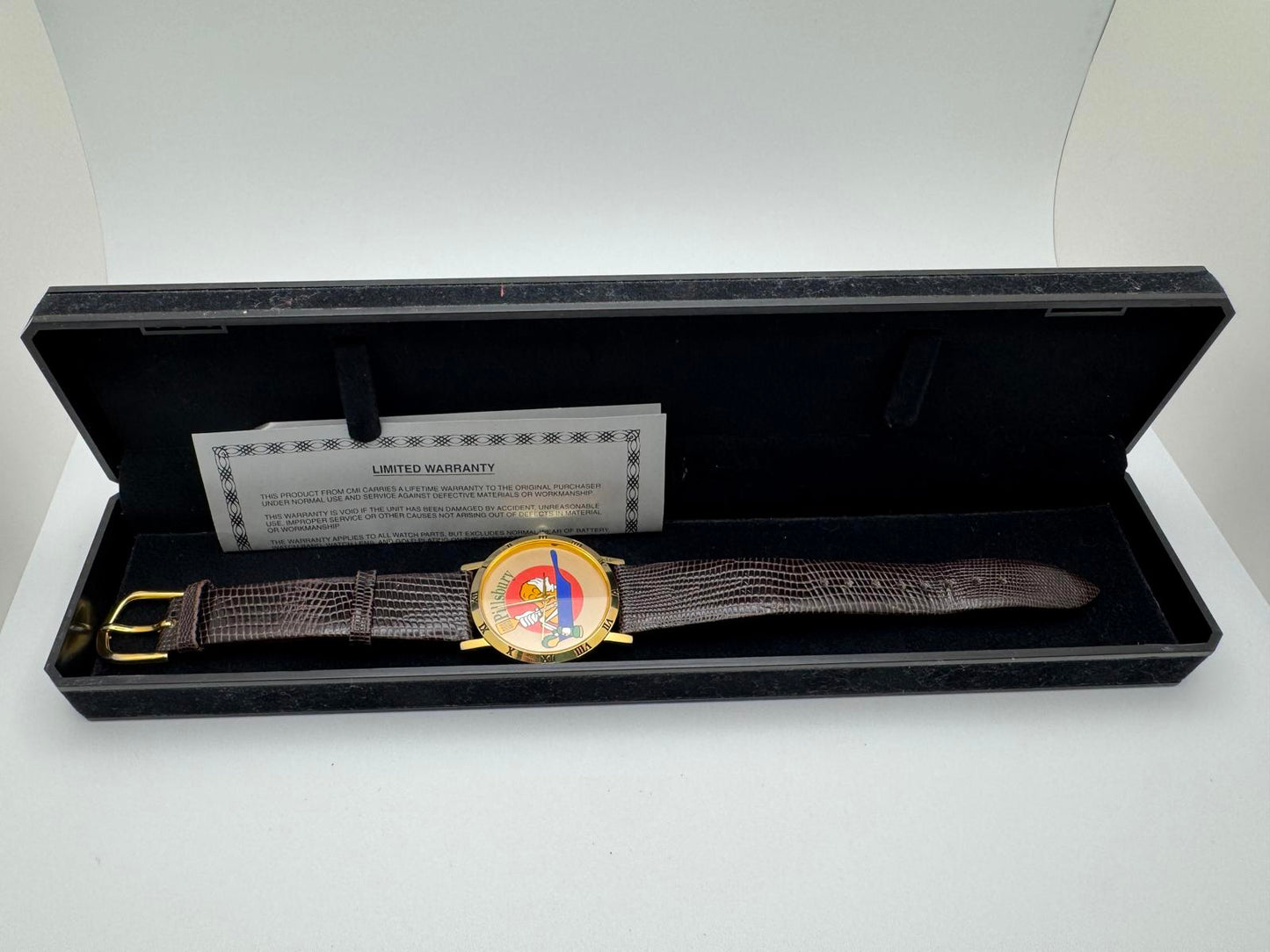 Vintage Pillsbury Promo Watch 33mm Gold Case Japan Quartz Brown Leather Band