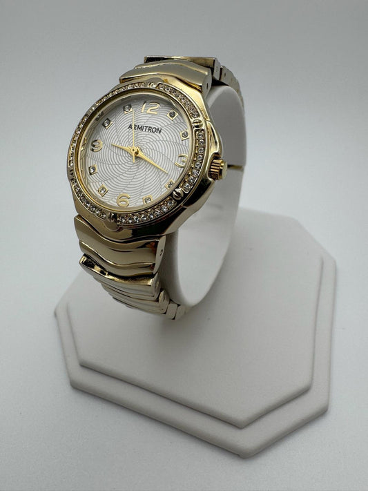 Armitron Gold Watch | Crystal Bezel, 28mm, New Battery