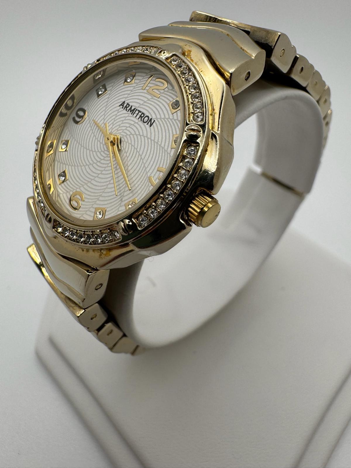 Armitron Gold Watch | Crystal Bezel, 28mm, New Battery