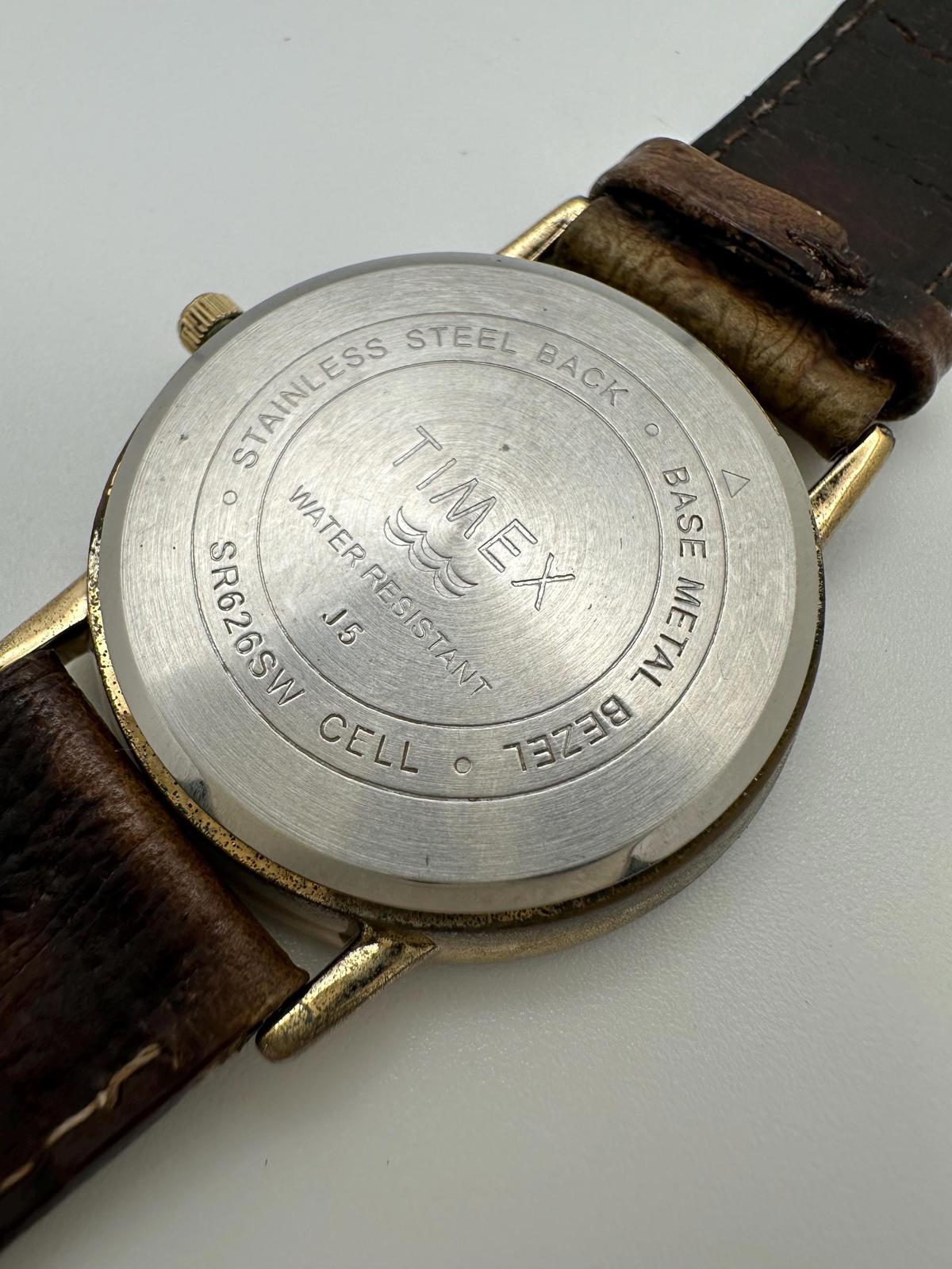 90's Vintage Timex Carriage Quartz Watch – 36mm, Fresh Battery, Worn Leather Strap
