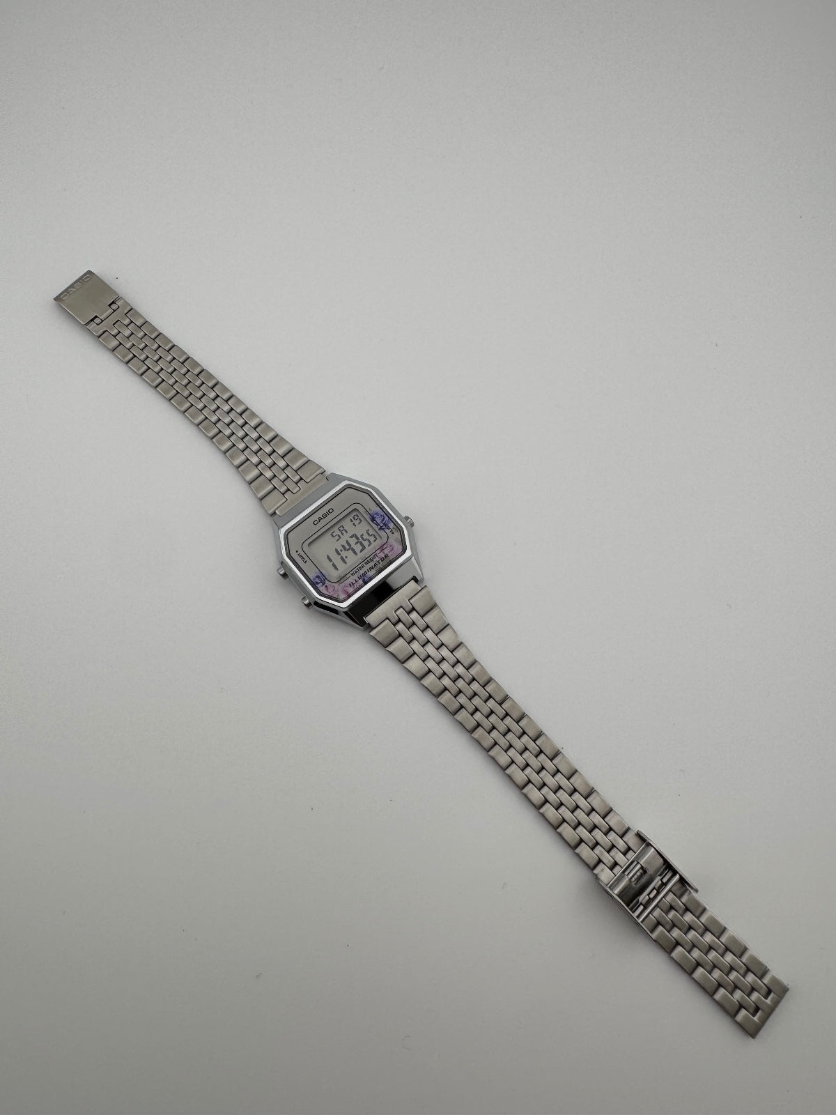 Casio Vintage Floral Digital Watch, Silver Stainless Steel Bracelet, Unisex