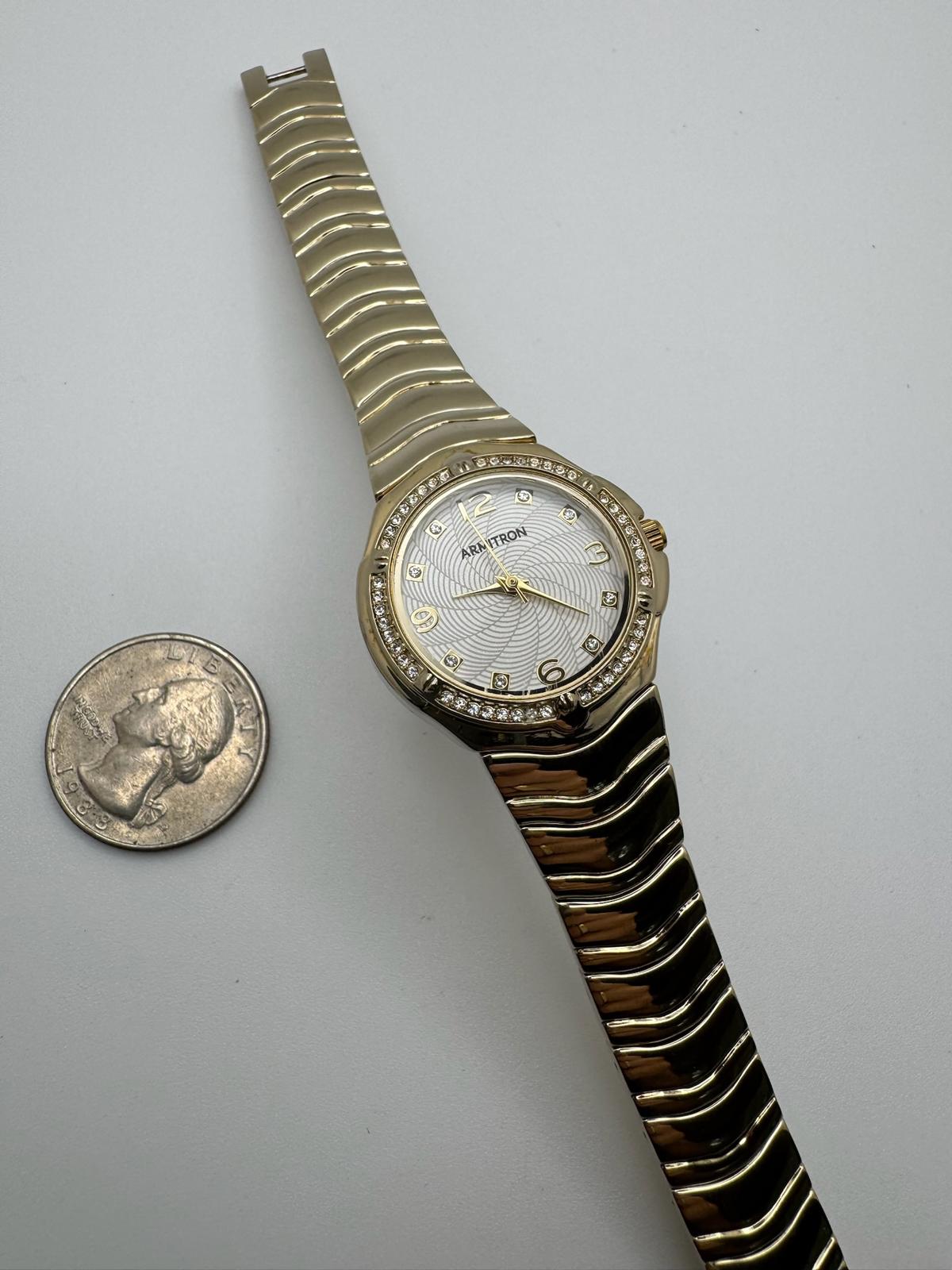 Armitron Gold Watch | Crystal Bezel, 28mm, New Battery