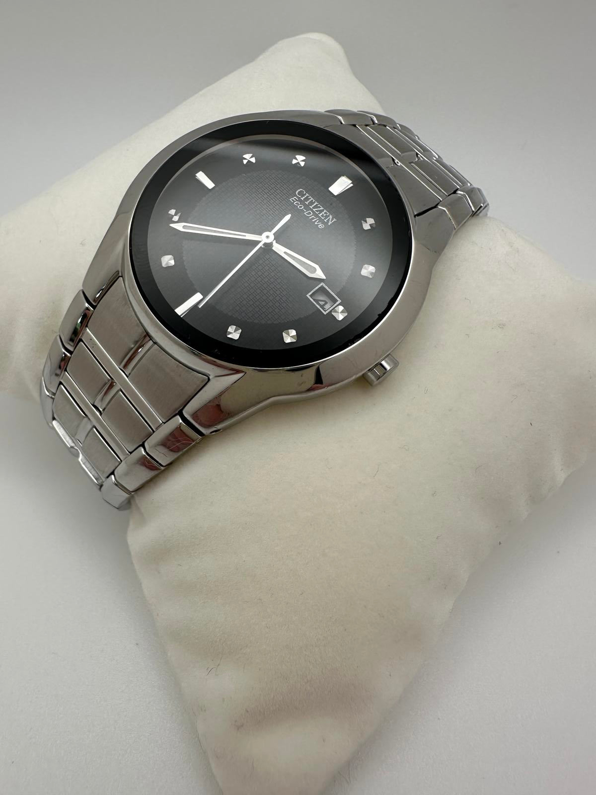 Citizen Eco-Drive Men’s Watch – 36mm Stainless Steel Black Dial Date 2000s–2010s