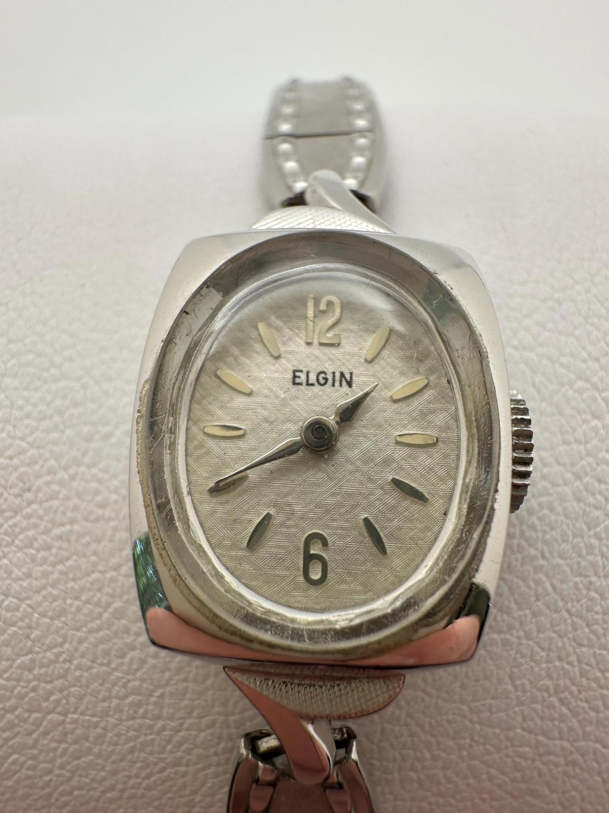 Vintage Elgin Womens Watch 10K RGP Bezel Manual Wind Textured Dial Admiral Band