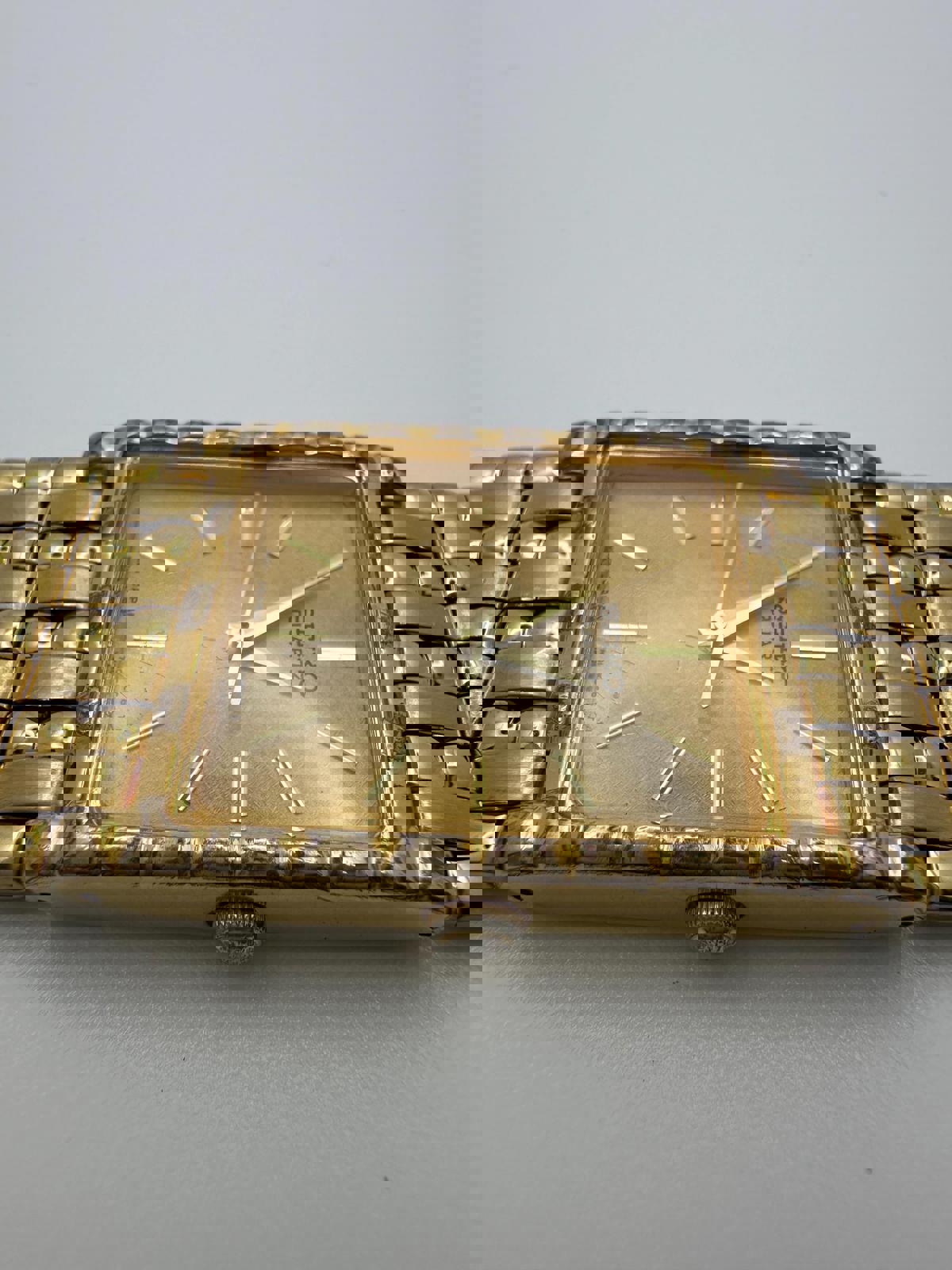 Vintage Seiko Quartz Gold Tone Tank Watch – Rectangular Case, 24mm, Fresh Battery, 7N01