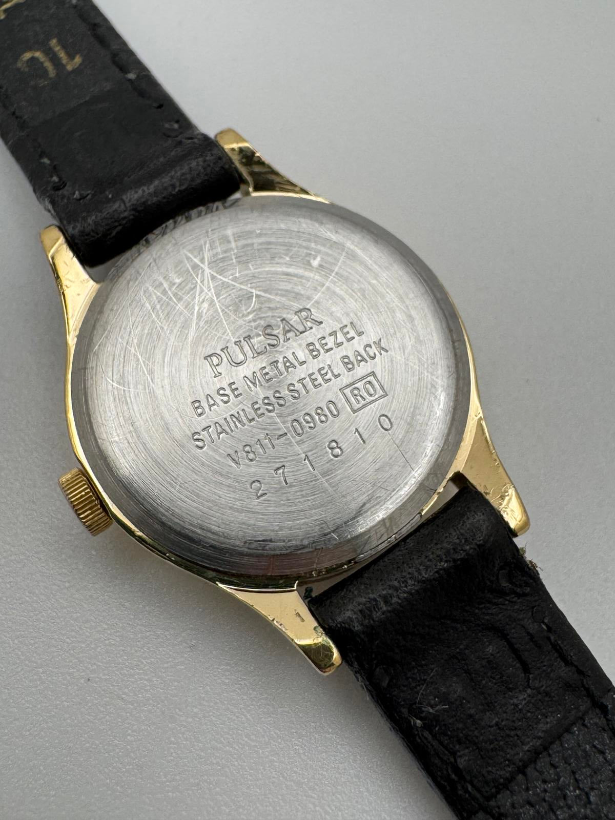 Vintage Pulsar Gold Tone Petite Quartz Watch 21mm Roman Dial Japan Movement