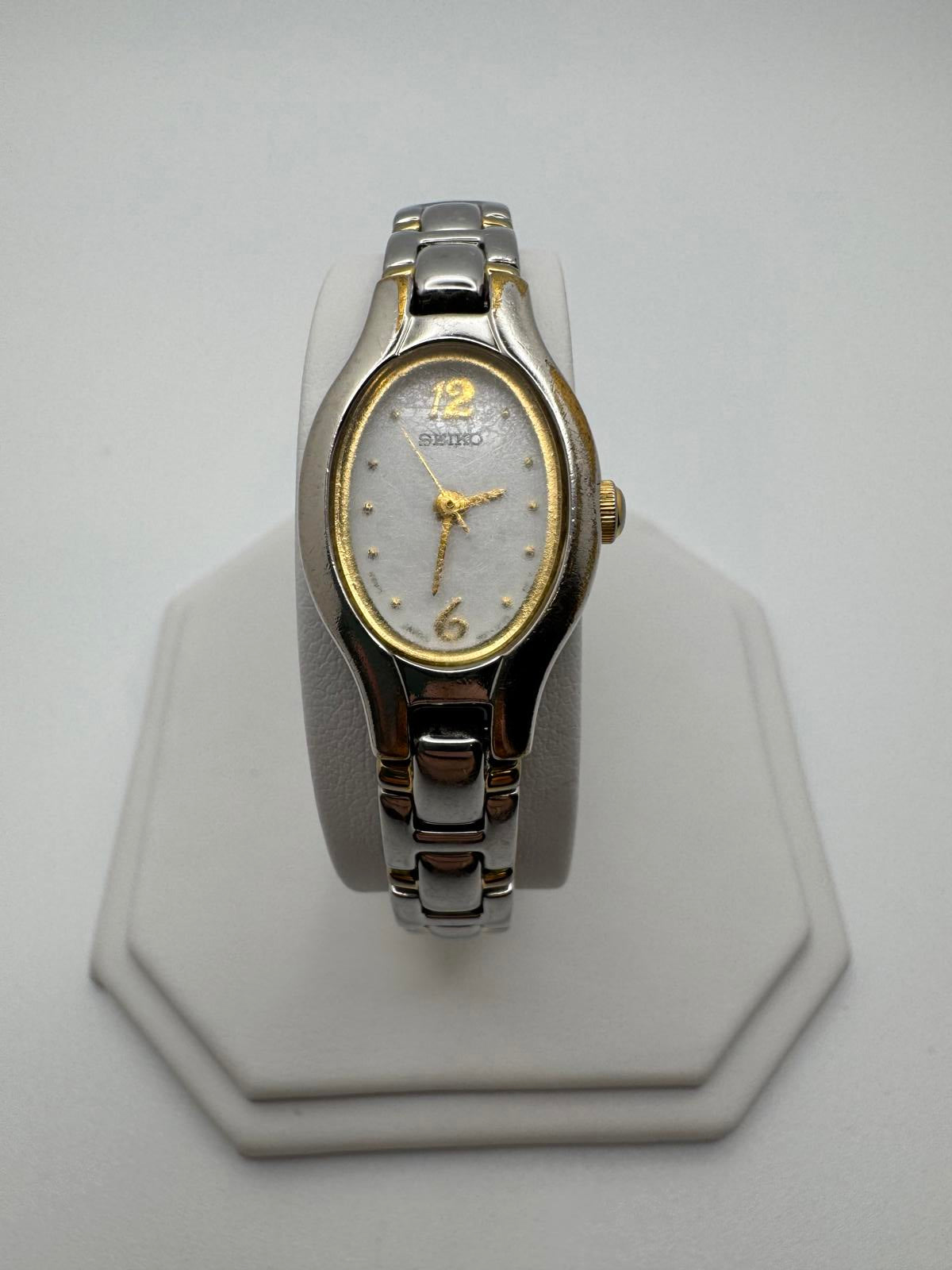Vintage Seiko Women’s Quartz Watch 17mm Oval, Two-Tone Bracelet, Fresh Battery
