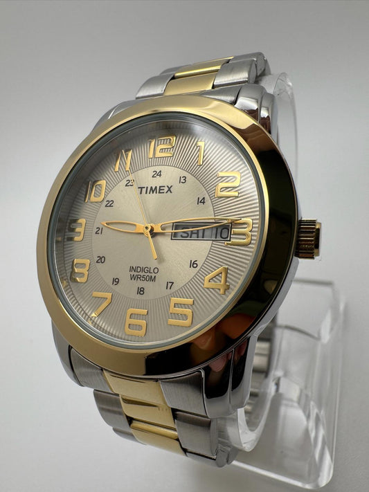 Timex Two-Tone Watch | 39mm, Indiglo, Day-Date, New Battery