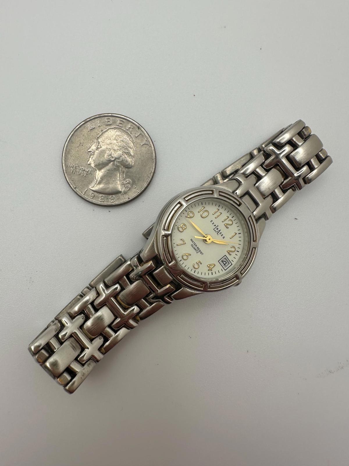 Vintage LA Express Quartz Watch – Gold-Tone Hands, Date Window, Runs Great