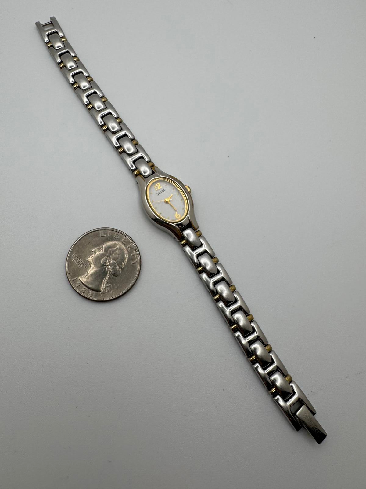 Vintage Seiko Women’s Quartz Watch 17mm Oval, Two-Tone Bracelet, Fresh Battery
