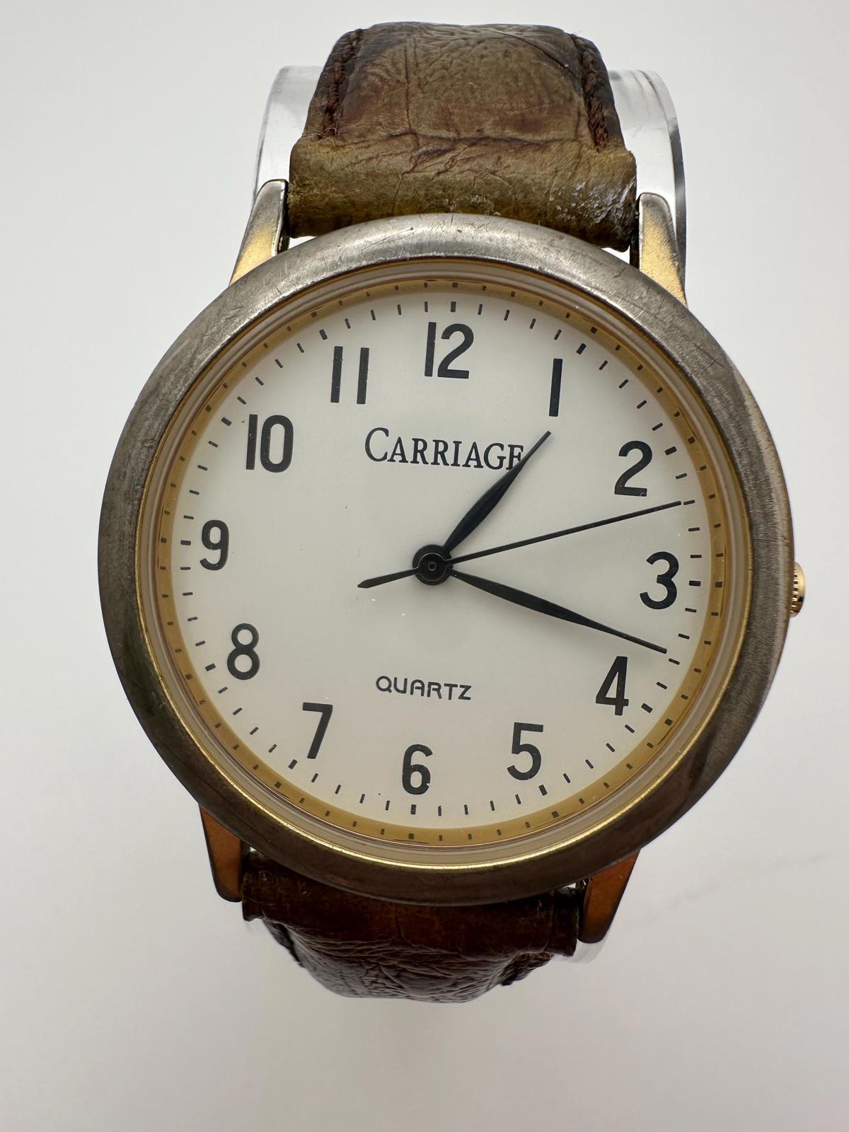 90's Vintage Timex Carriage Quartz Watch – 36mm, Fresh Battery, Worn Leather Strap