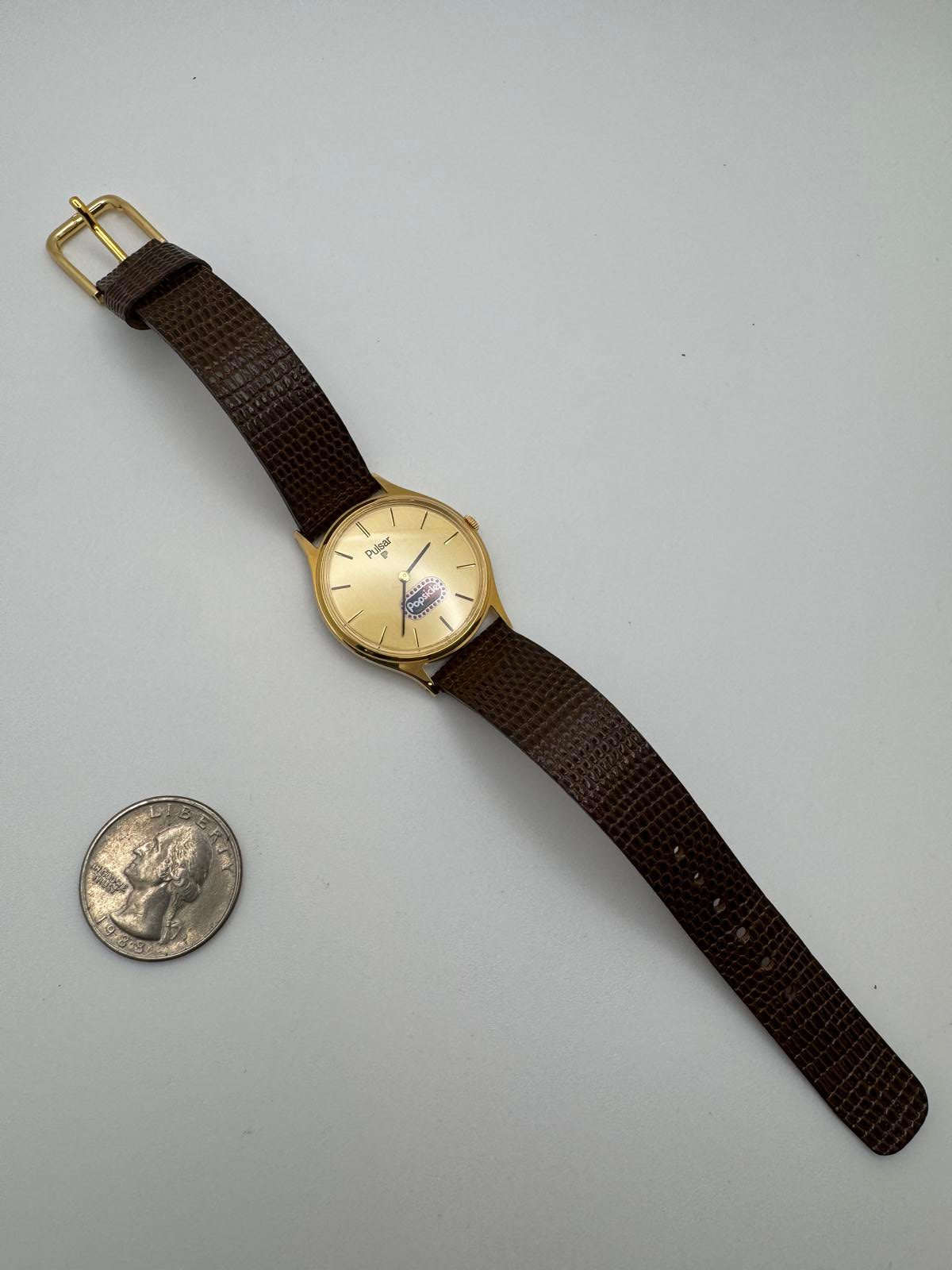 Rare 1980s Pulsar Popsicle Promo Watch Gold Case 30mm Vintage Seiko Japan