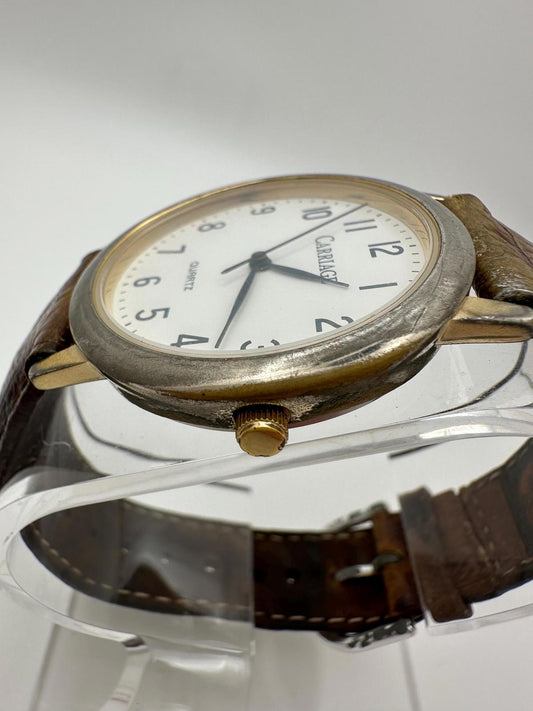 90's Vintage Timex Carriage Quartz Watch – 36mm, Fresh Battery, Worn Leather Strap