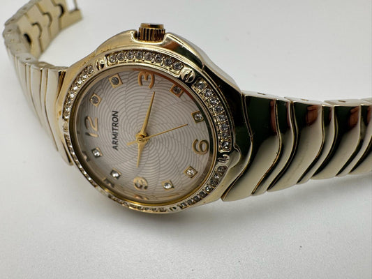 Armitron Gold Watch | Crystal Bezel, 28mm, New Battery