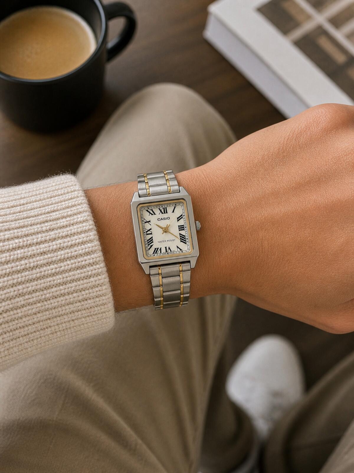 Casio Women's Gold & Silver Rectangular Roman Dial Watch, alternate view 9