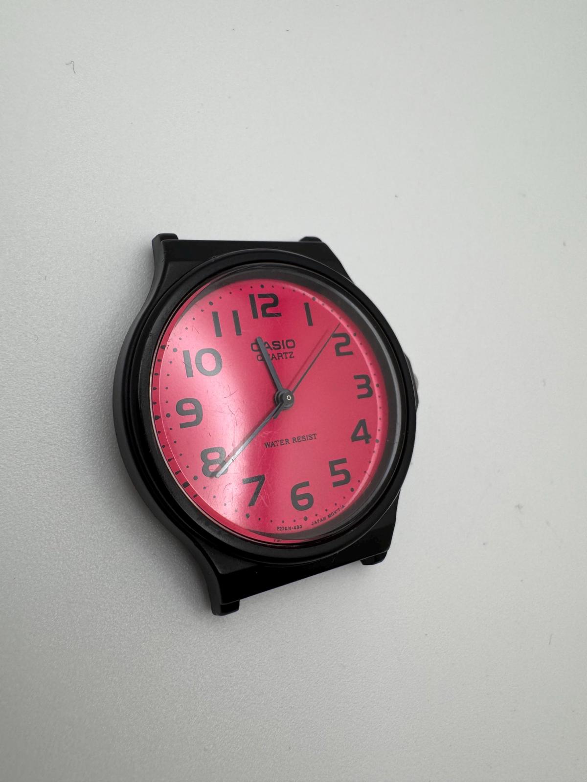 Vintage Casio Quartz Watch – Red/Pink Dial – 36mm – Fresh Battery – Japan Movement, MQ-24
